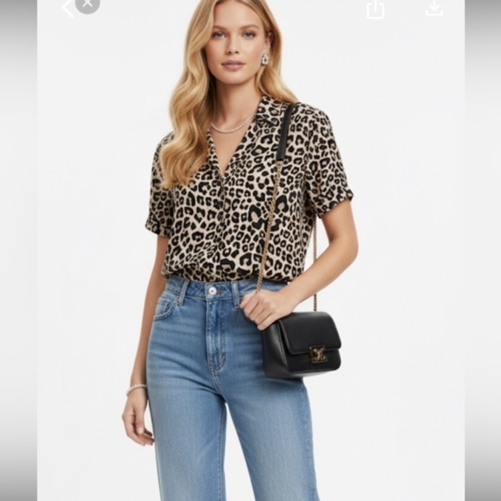 H&M New Cheetah Print Short Sleeve Button Down